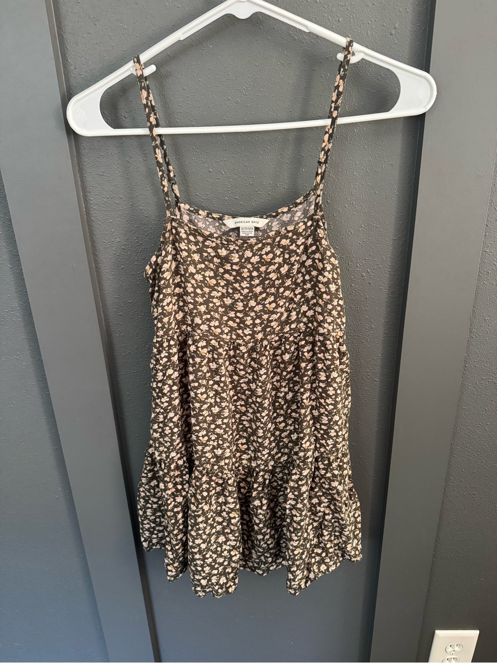 American Eagle Outfitters Brown Floral Spaghetti Strap Tiered Dress